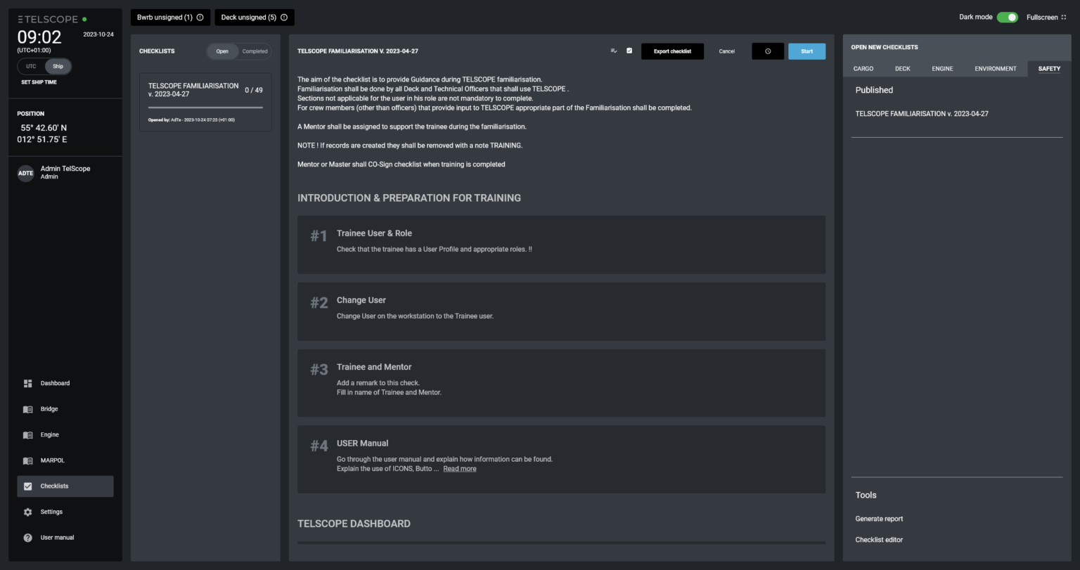 telscope Checklist