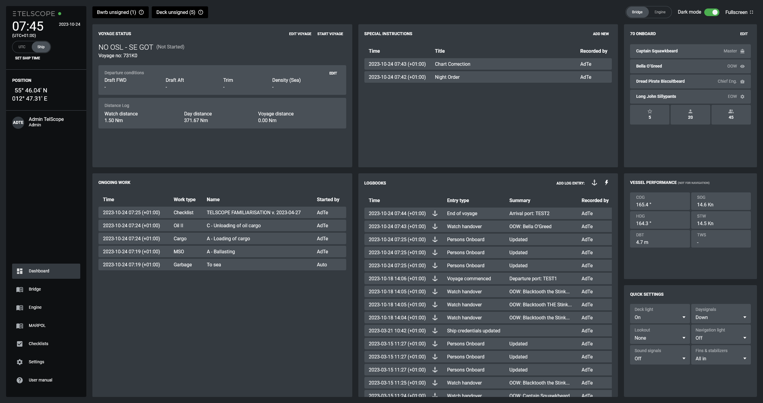 telscope dashboard